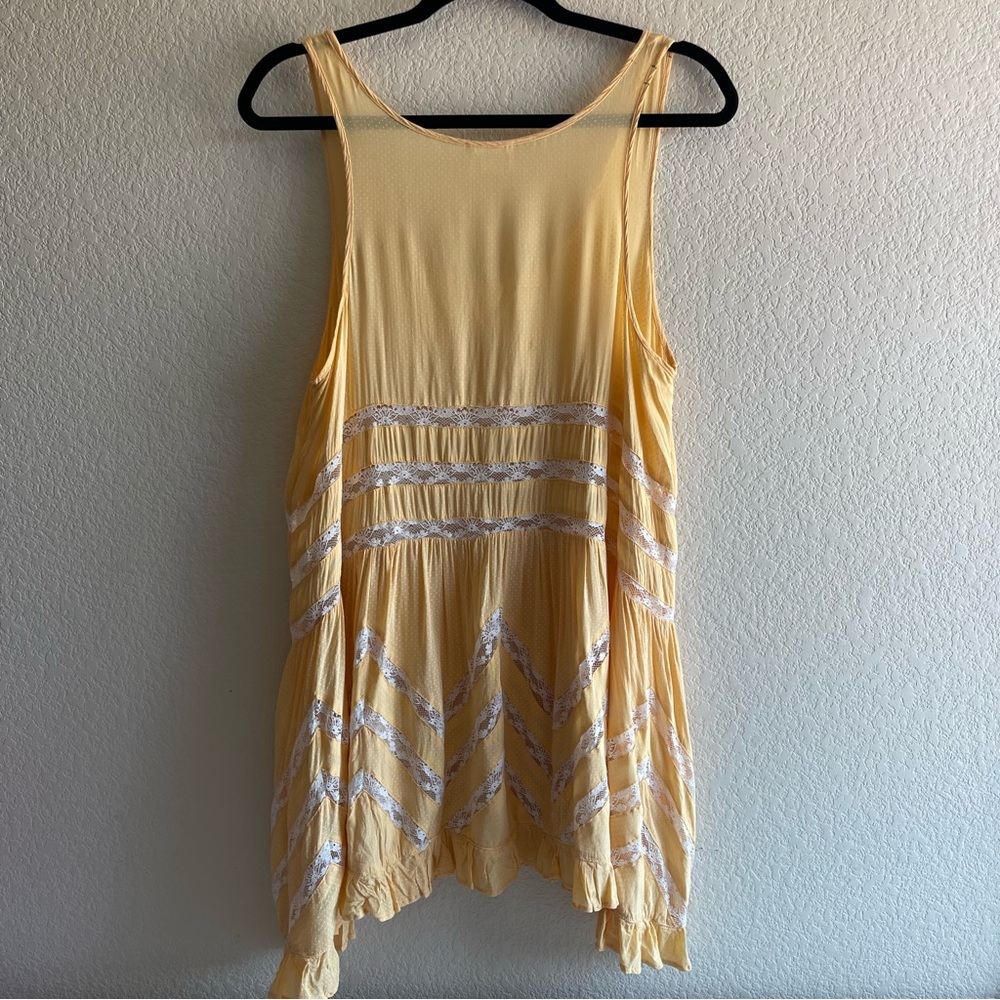 ✨Free People Intimately | Lemon Yellow Voile and Lace Trapeze Slip Dress - Picture 9 of 16